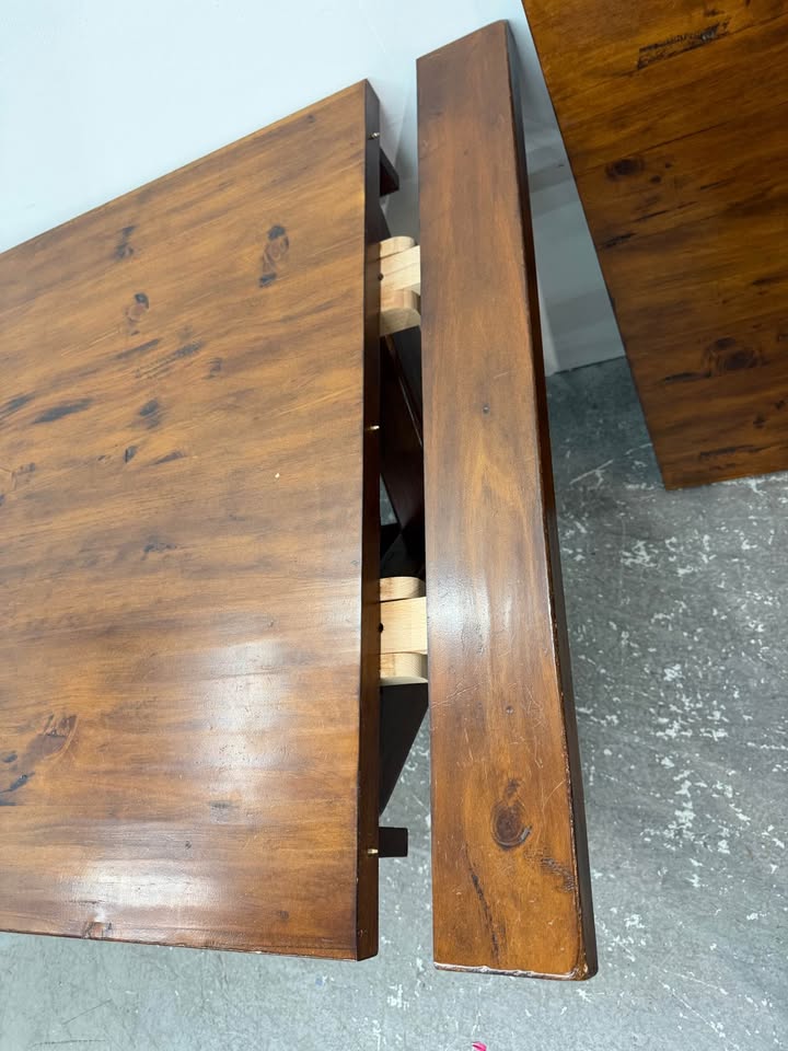 Rustic Wood Trestle Dining Table with Extension Leaves #2475