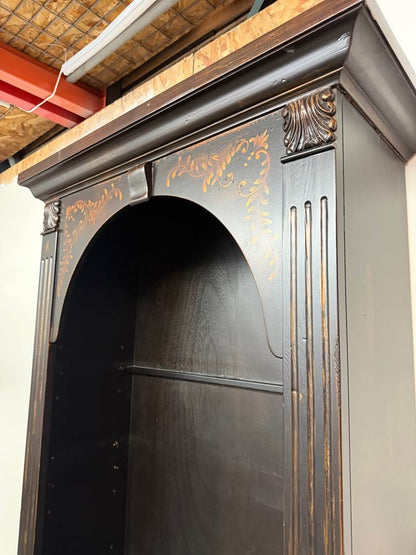 Black Arched Top Bookcase with Gold Stenciling #2477