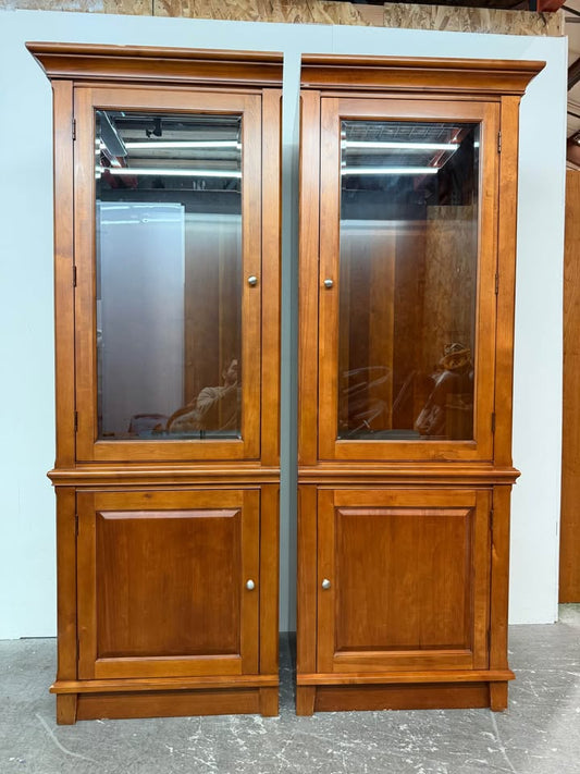 Pair of Thomasville Wood Display Cabinets with Glass Doors #2479