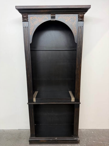 Black Arched Top Bookcase with Gold Stenciling #2477