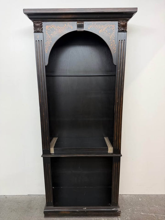 Black Arched Top Bookcase with Gold Stenciling #2477