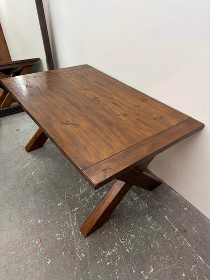 Rustic Wood Trestle Dining Table with Extension Leaves #2475