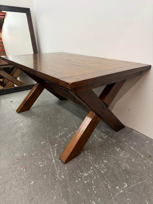 Rustic Wood Trestle Dining Table with Extension Leaves #2475