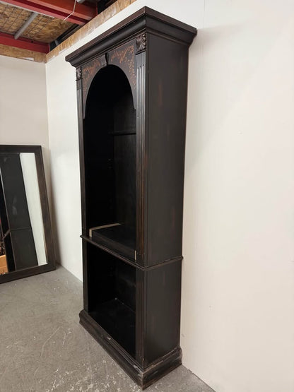 Black Arched Top Bookcase with Gold Stenciling #2477