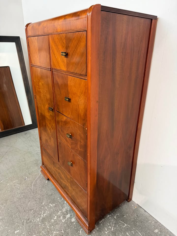 Art Deco Waterfall Chifforobe Gentleman's Wardrobe Chest #2481