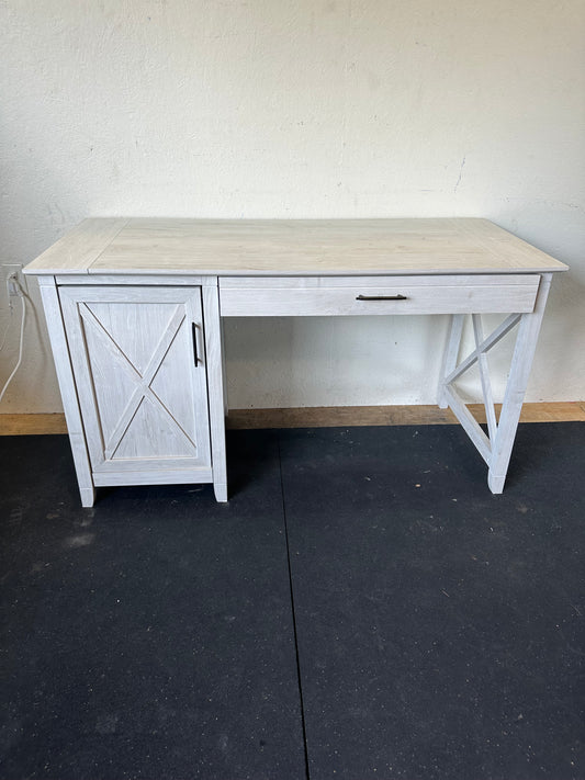 Bush Furniture Key West Computer Desk with Storage | Farmhouse PC Table for Home Office in Linen White Oak #0703