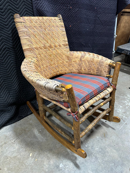 Rustic Plaid Woven Wood Rocking Chair #0704