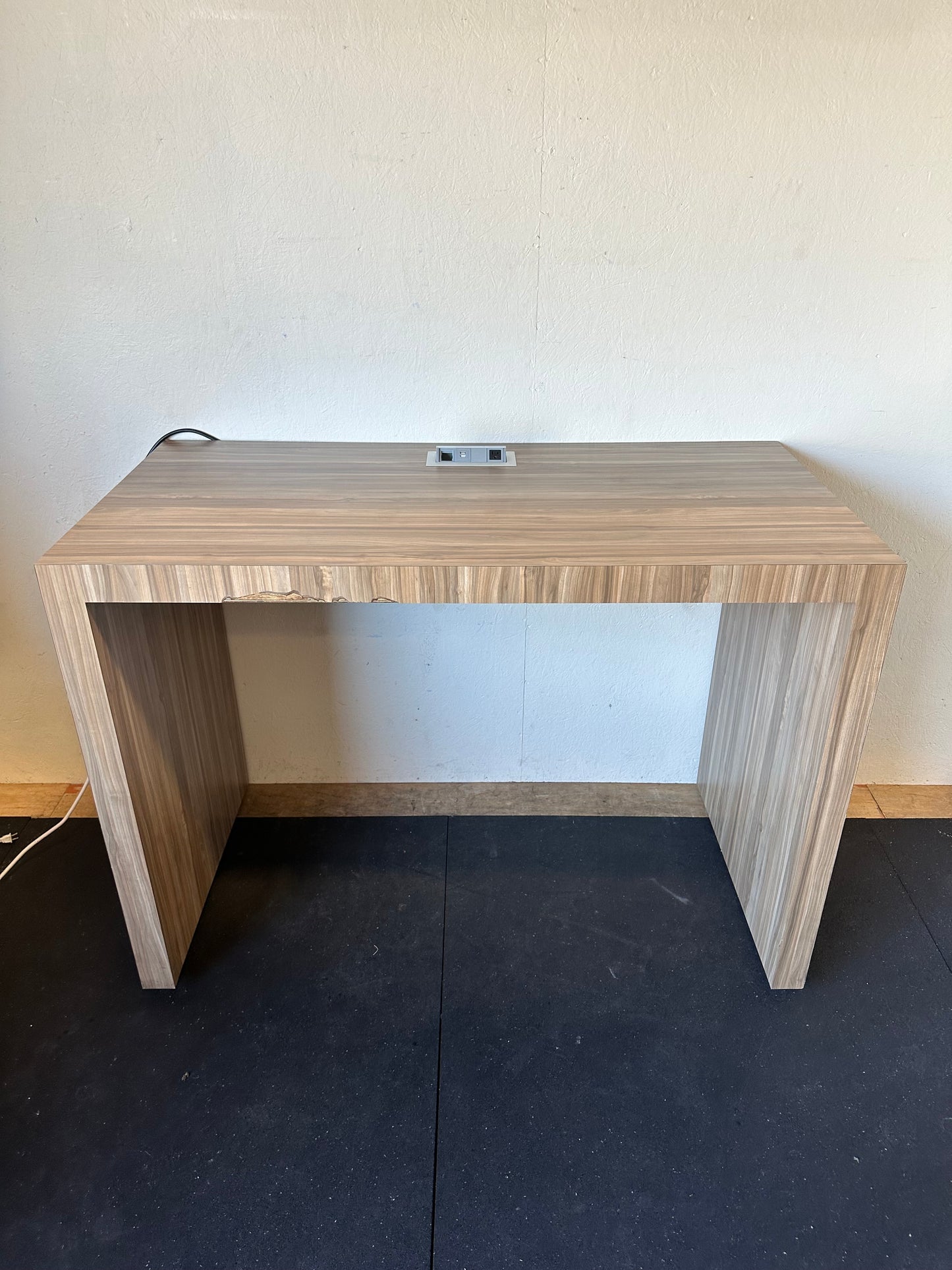 Modern White Oak Veneered Waterfall Desk with Power Outlet #0584