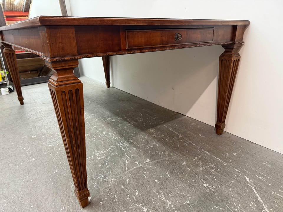 Ethan Allen Wood Parquetry Top Dining Table with Drawers and 8 Matching Chairs #2489