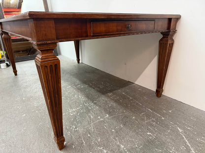 Ethan Allen Wood Parquetry Top Dining Table with Drawers and 8 Matching Chairs #2489