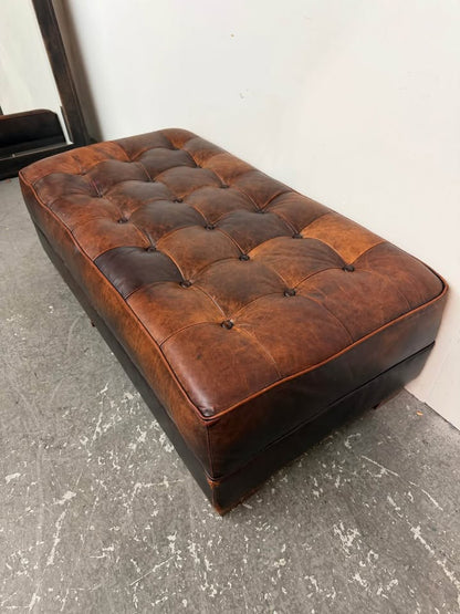 Tufted Brown Leather Ottoman Bench #2487