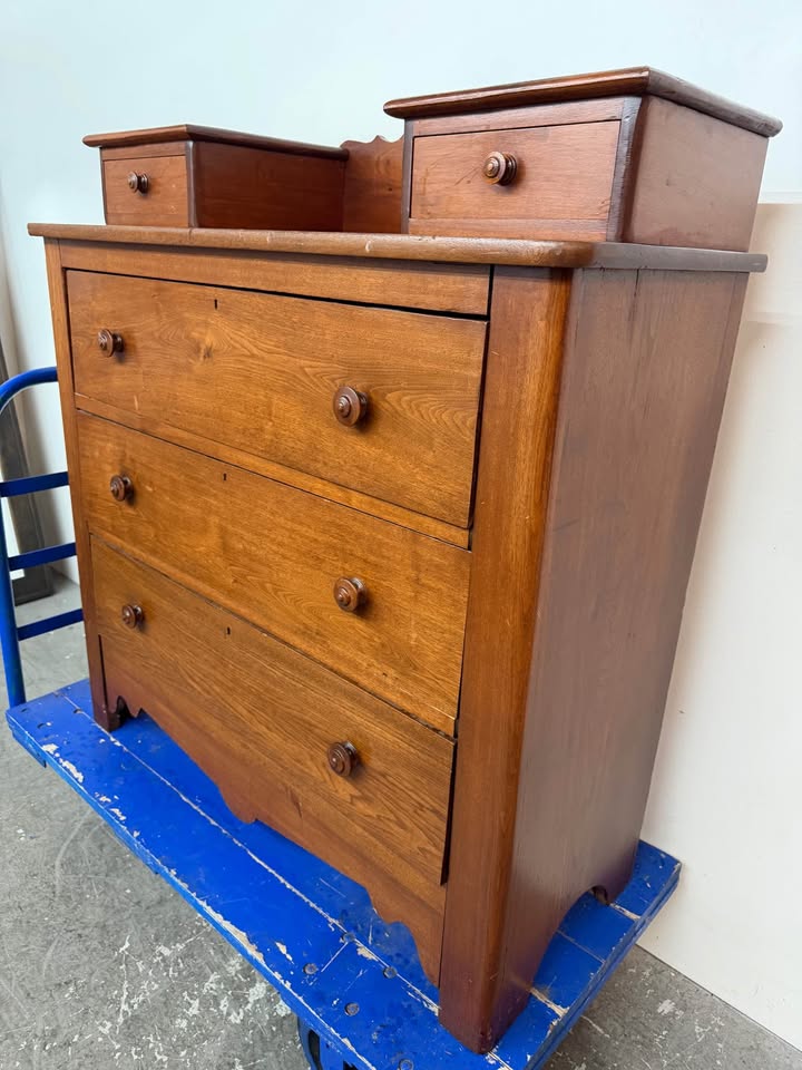 19th Century Vintage Wood Dovetail Drawer Dresser with Glove Box Top #2485