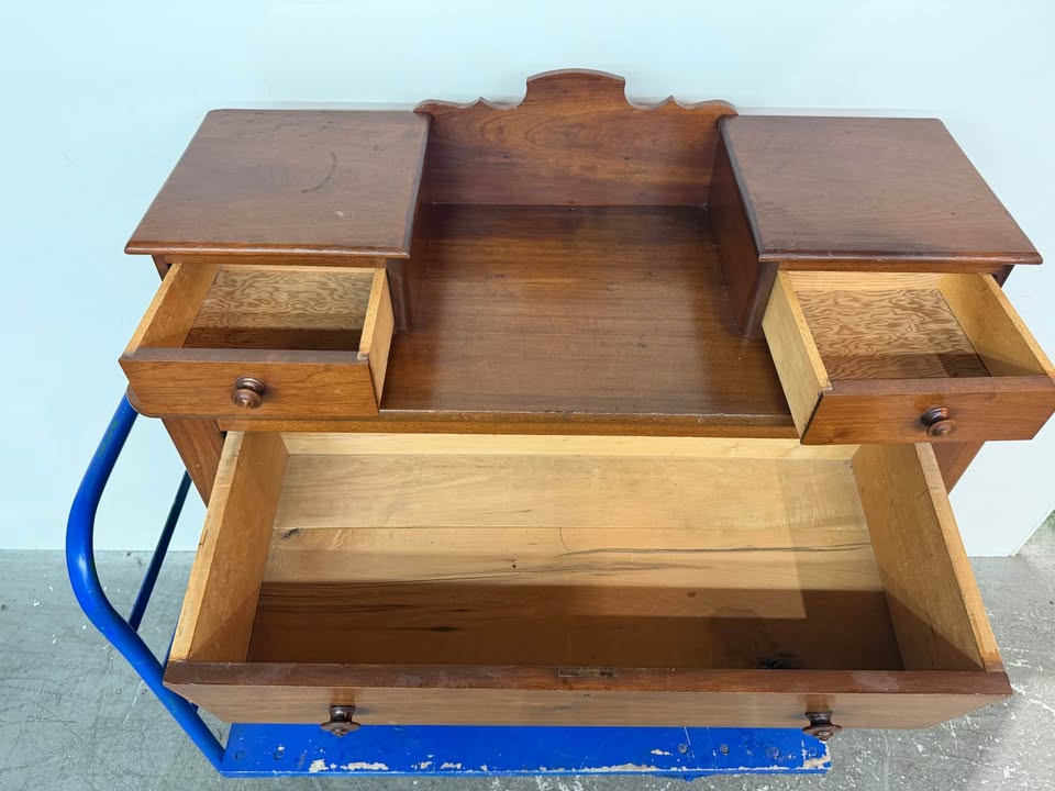 19th Century Vintage Wood Dovetail Drawer Dresser with Glove Box Top #2485