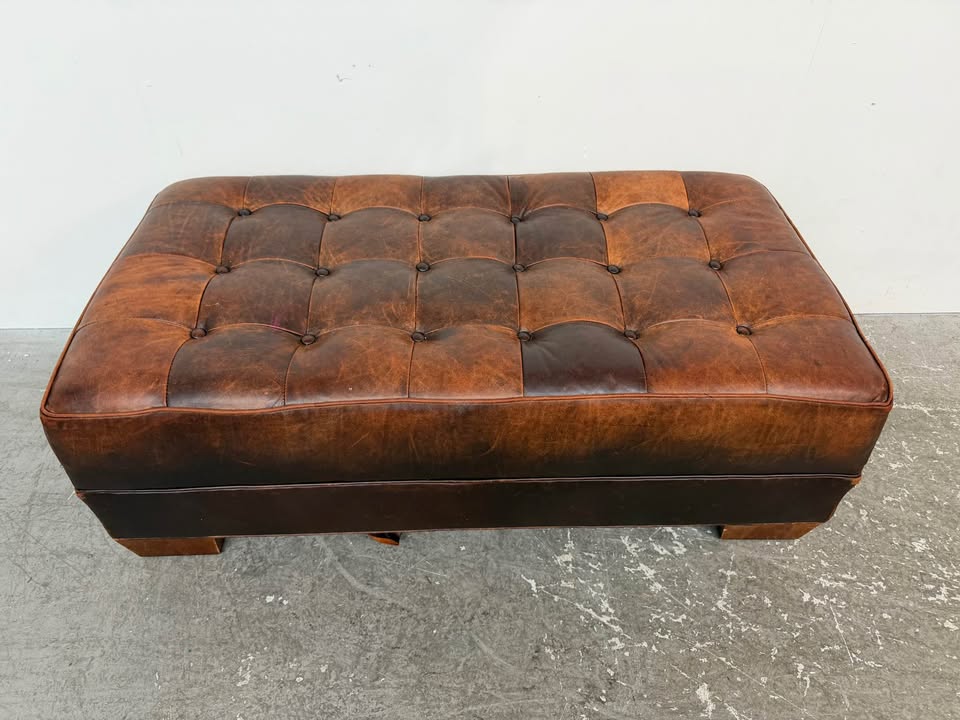 Tufted Brown Leather Ottoman Bench #2487