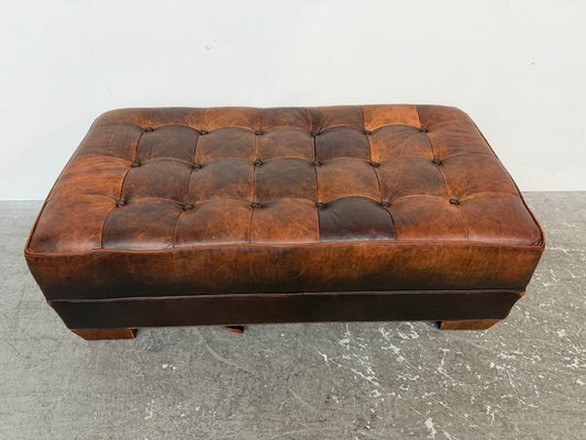 Tufted Brown Leather Ottoman Bench #2487