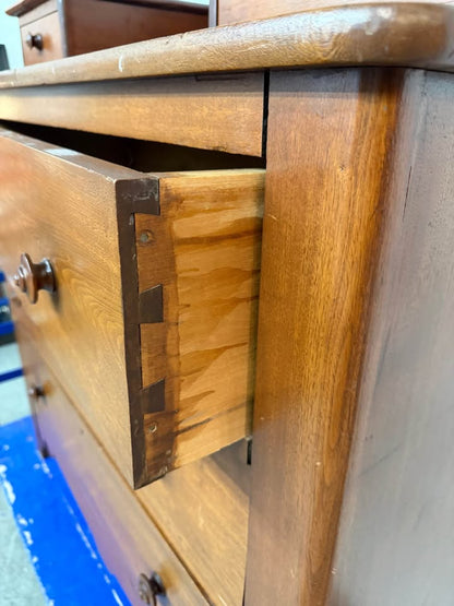 19th Century Vintage Wood Dovetail Drawer Dresser with Glove Box Top #2485