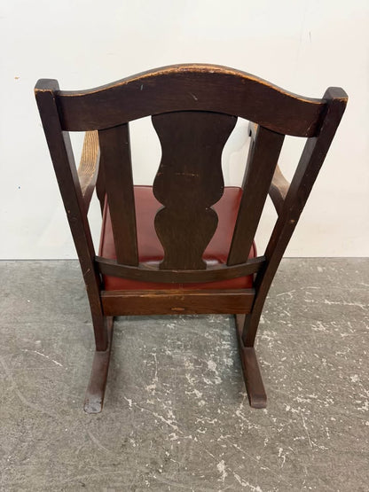 Small Vintage Wooden Rocking Chair with Red Seat #2486
