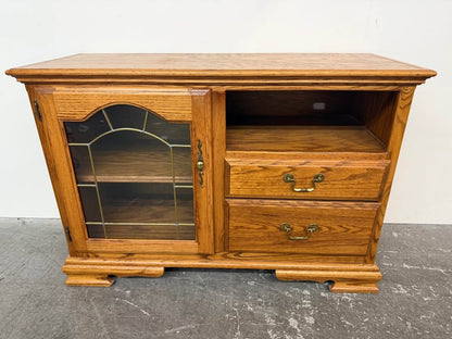 Oak Wood TV Stand with Glass Door and Drawers #2492