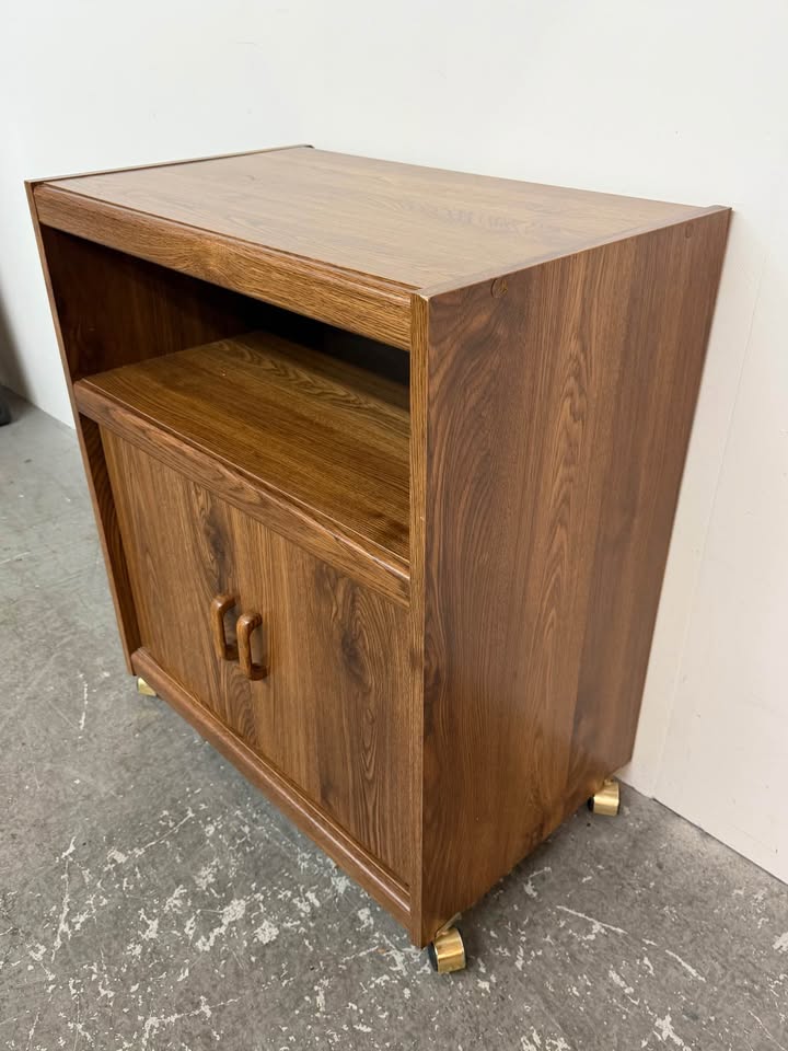Wood Grain Rolling Media Cart Cabinet #2513