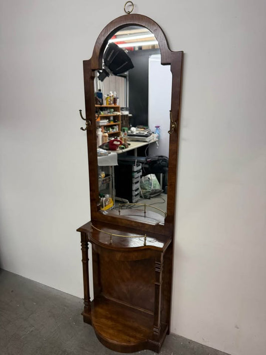 Vintage Wooden Hall Tree with Mirror #2510