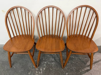 Vintage Mid-Century Modern Wooden Windsor Hoop Back Dining Chairs - Set of 3 #2533