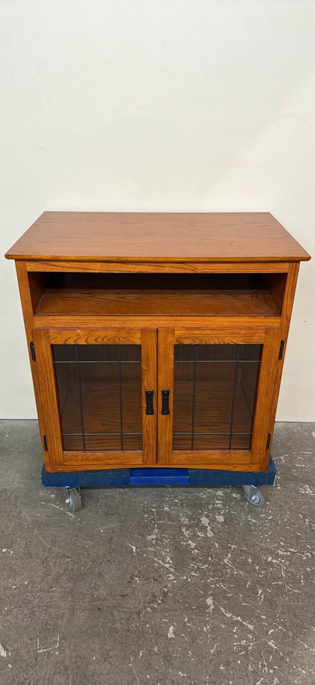 Oak Media Cabinet TV Stand with Glass Doors #2534