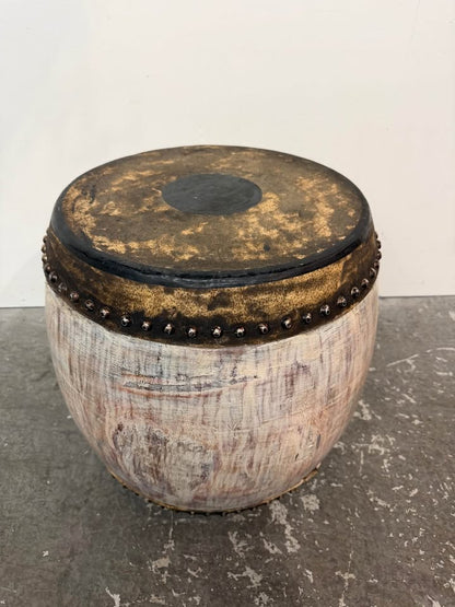 Vintage Wooden Drum Stool Side Table #2536