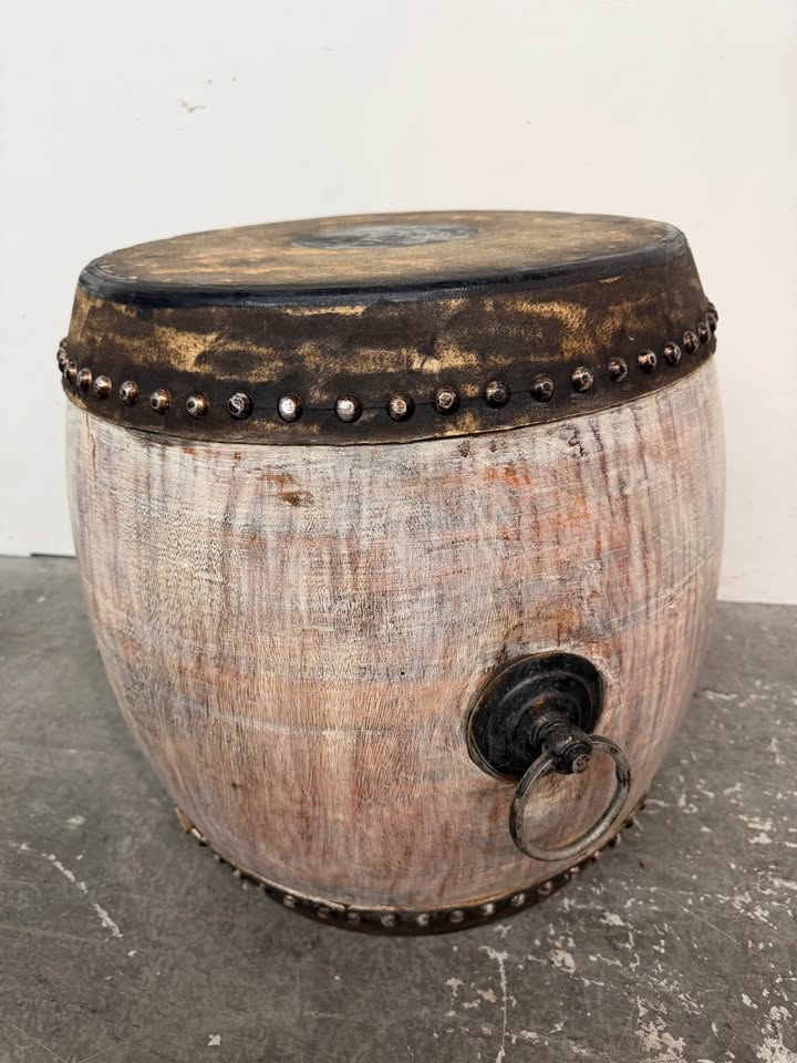 Vintage Wooden Drum Stool Side Table #2536