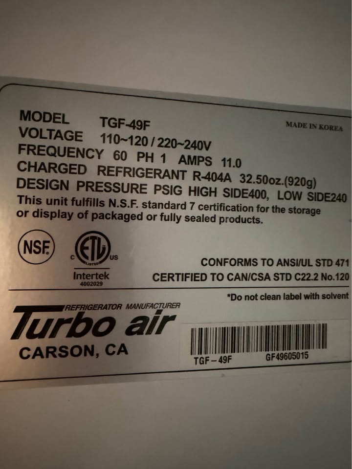 Turbo Air TGF-49F Commercial Glass Door Freezer