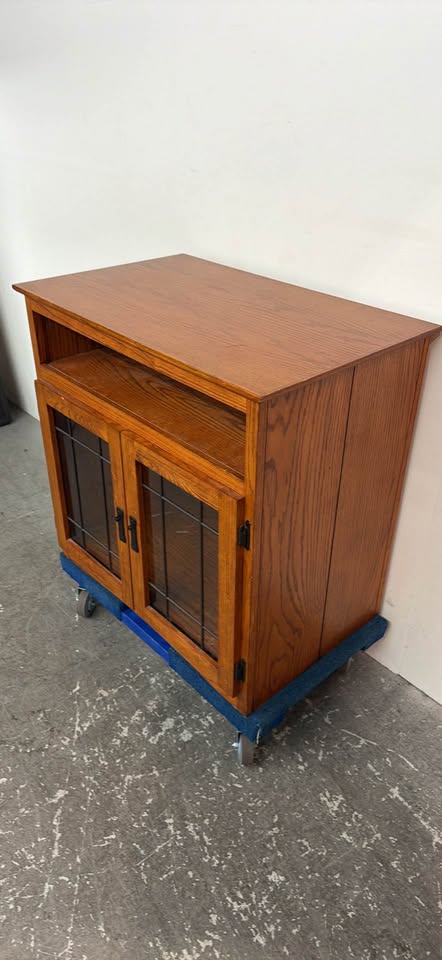 Oak Media Cabinet TV Stand with Glass Doors #2534
