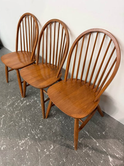 Vintage Mid-Century Modern Wooden Windsor Hoop Back Dining Chairs - Set of 3 #2533