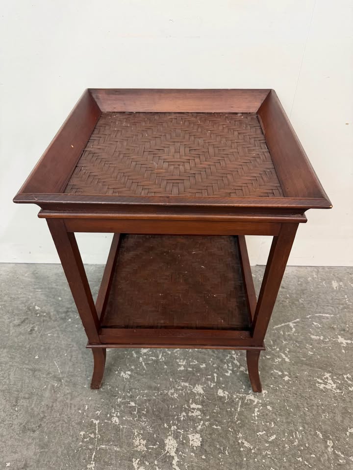 2-Tier Wooden End Table with Woven Rattan #2527