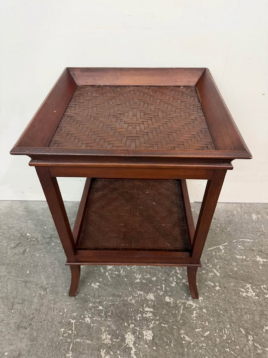 2-Tier Wooden End Table with Woven Rattan #2527