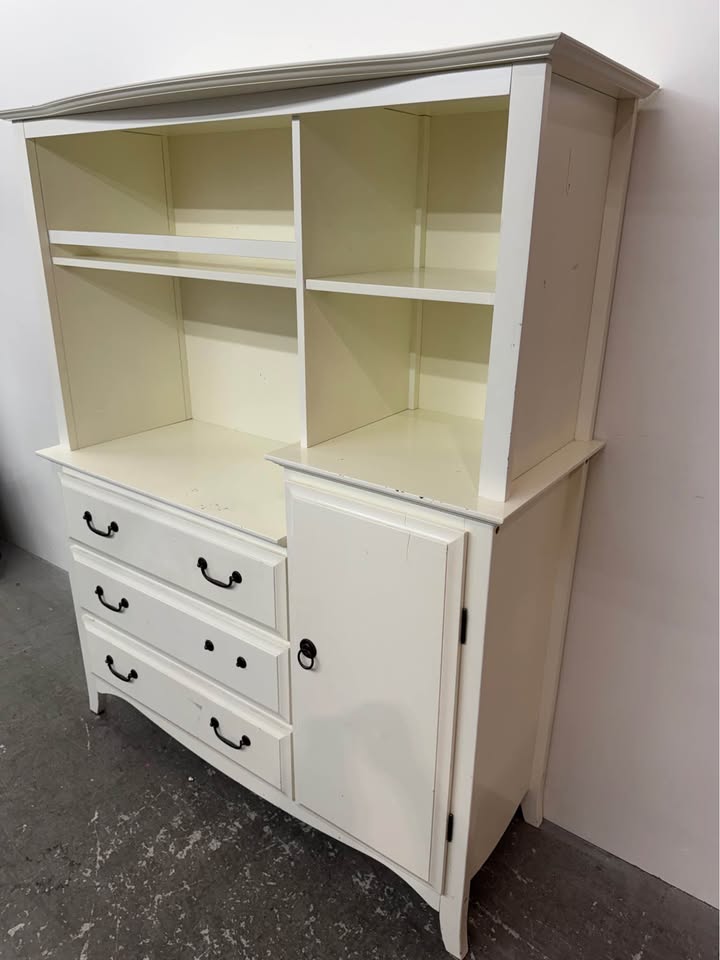 White Wooden Hutch with Drawers and Cabinet #2553