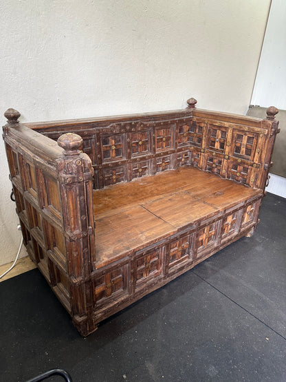 Vintage Carved Loveseat Damchiya  Dowry Chest Bench/ Pitara/ Shamli #0722