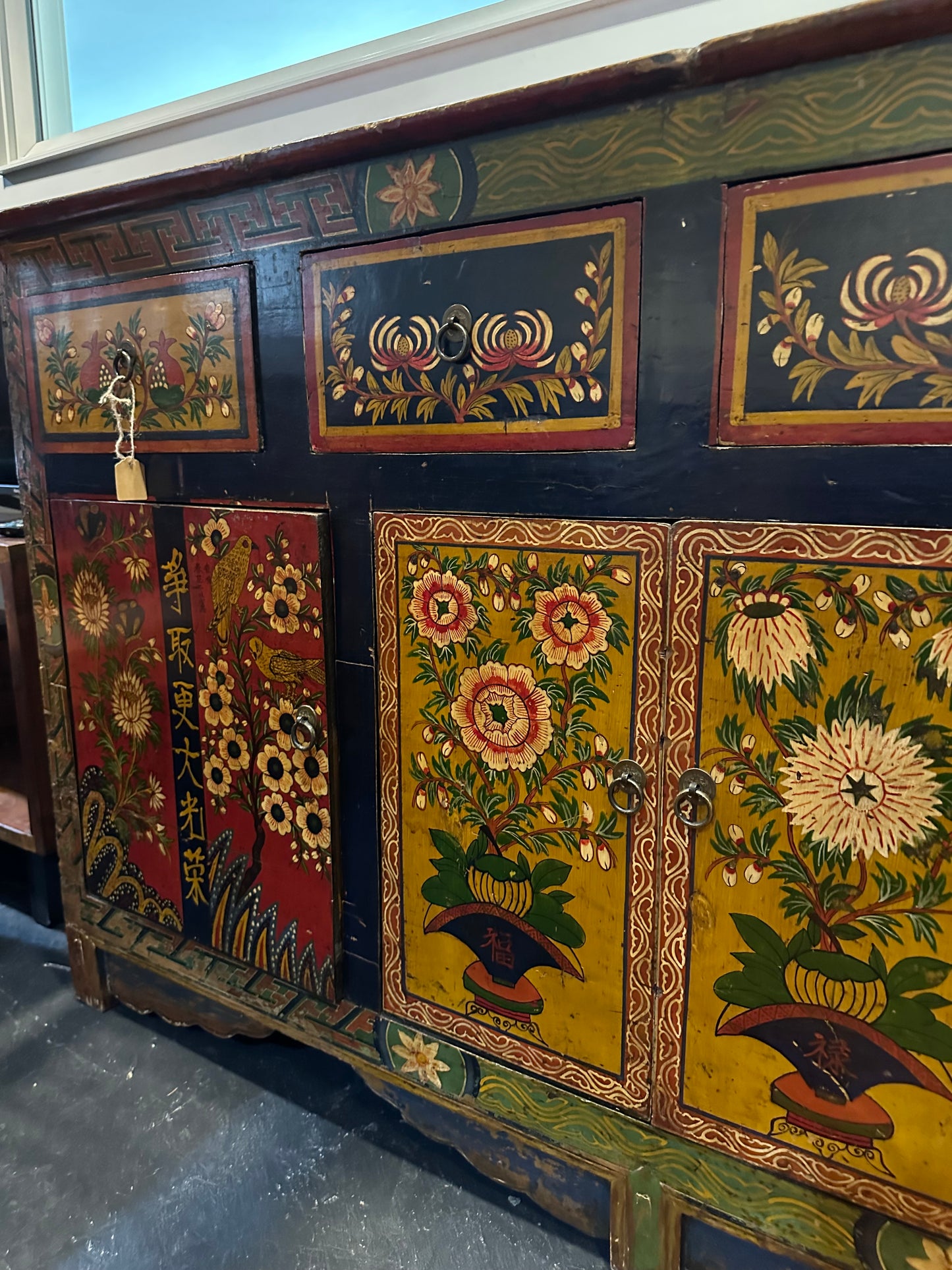 Tibetan 19th or Early 20th century Polychrome Handpainted Credenza