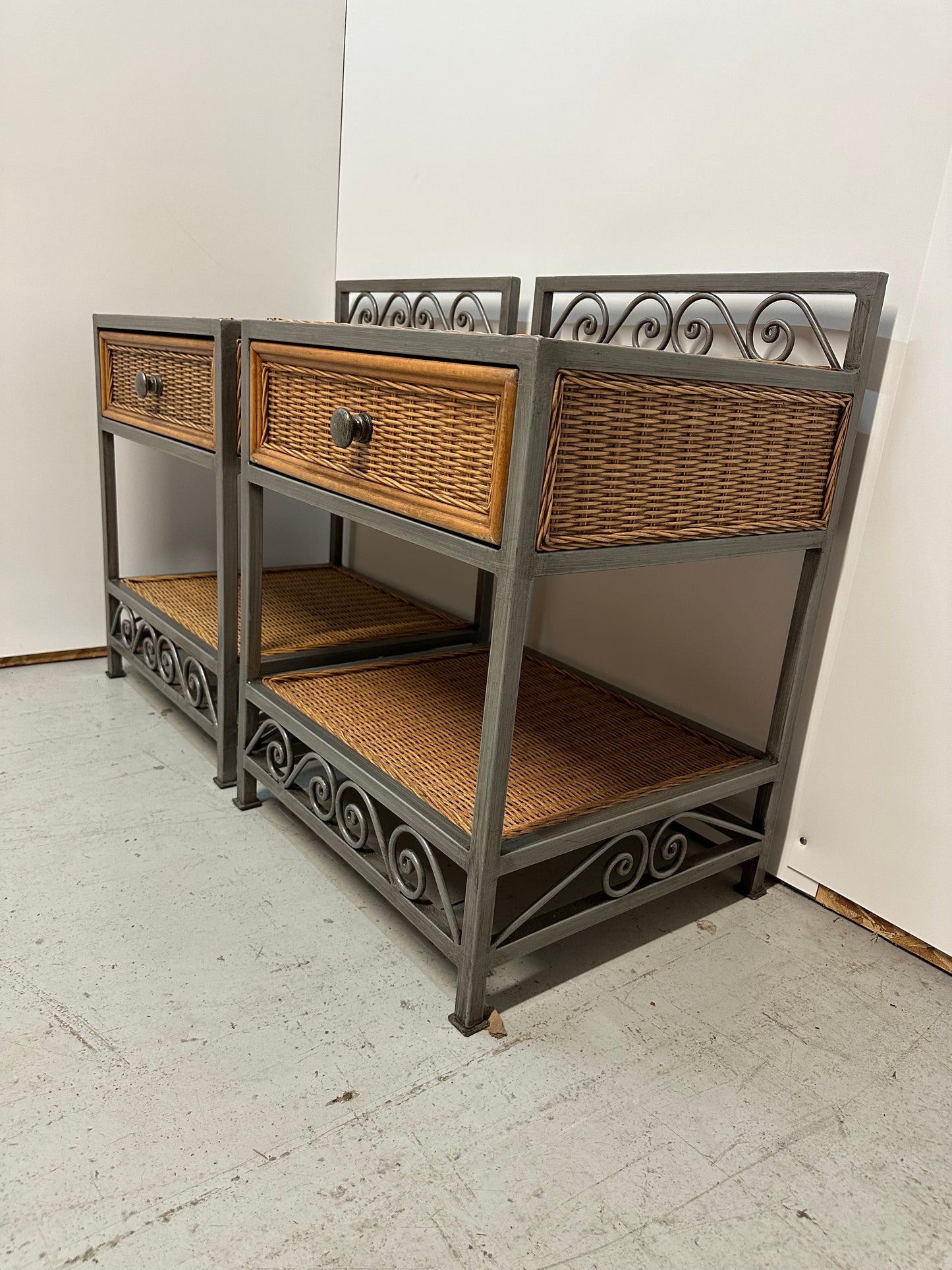 Miranda Wicker Iron Nightstand Set #0813
