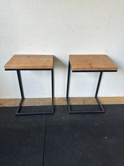 Pair of wood C style side tables with metal base #0697