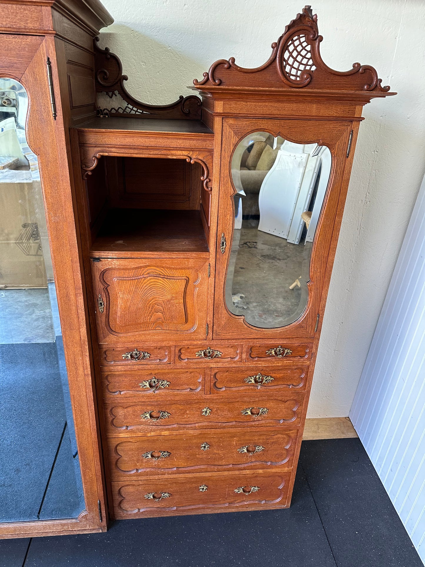 Victorian Carved Oak Lingerie Chest With Armoire Antique Wardrobe