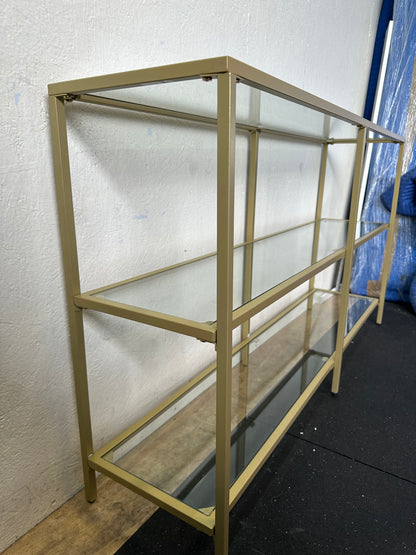 Glass Entertainment Console Gold Metal Frame #0522