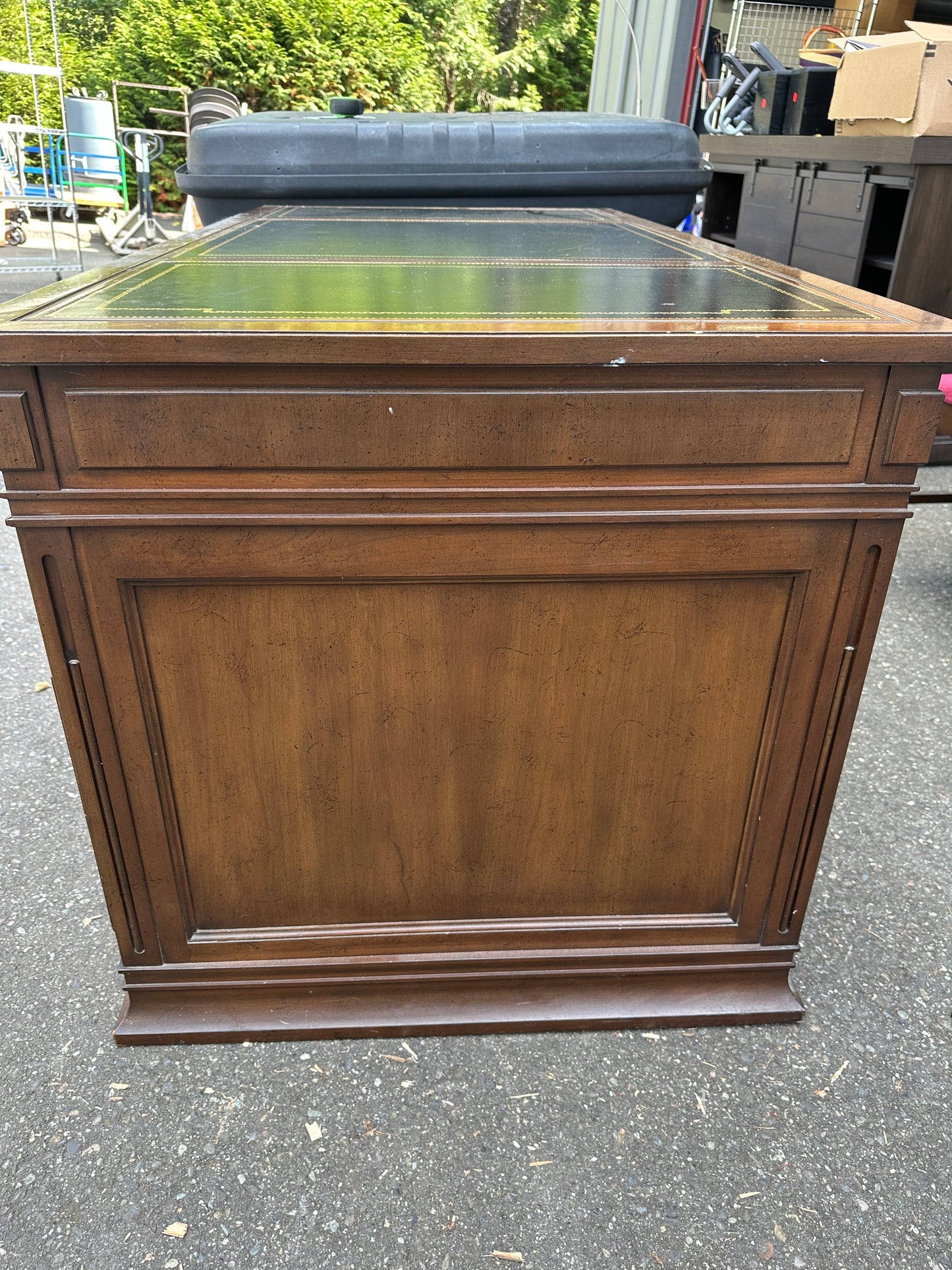 Sligh Vintage Library Desk, Fruitwood & Tooled Leather, 2 File Drawers #0758