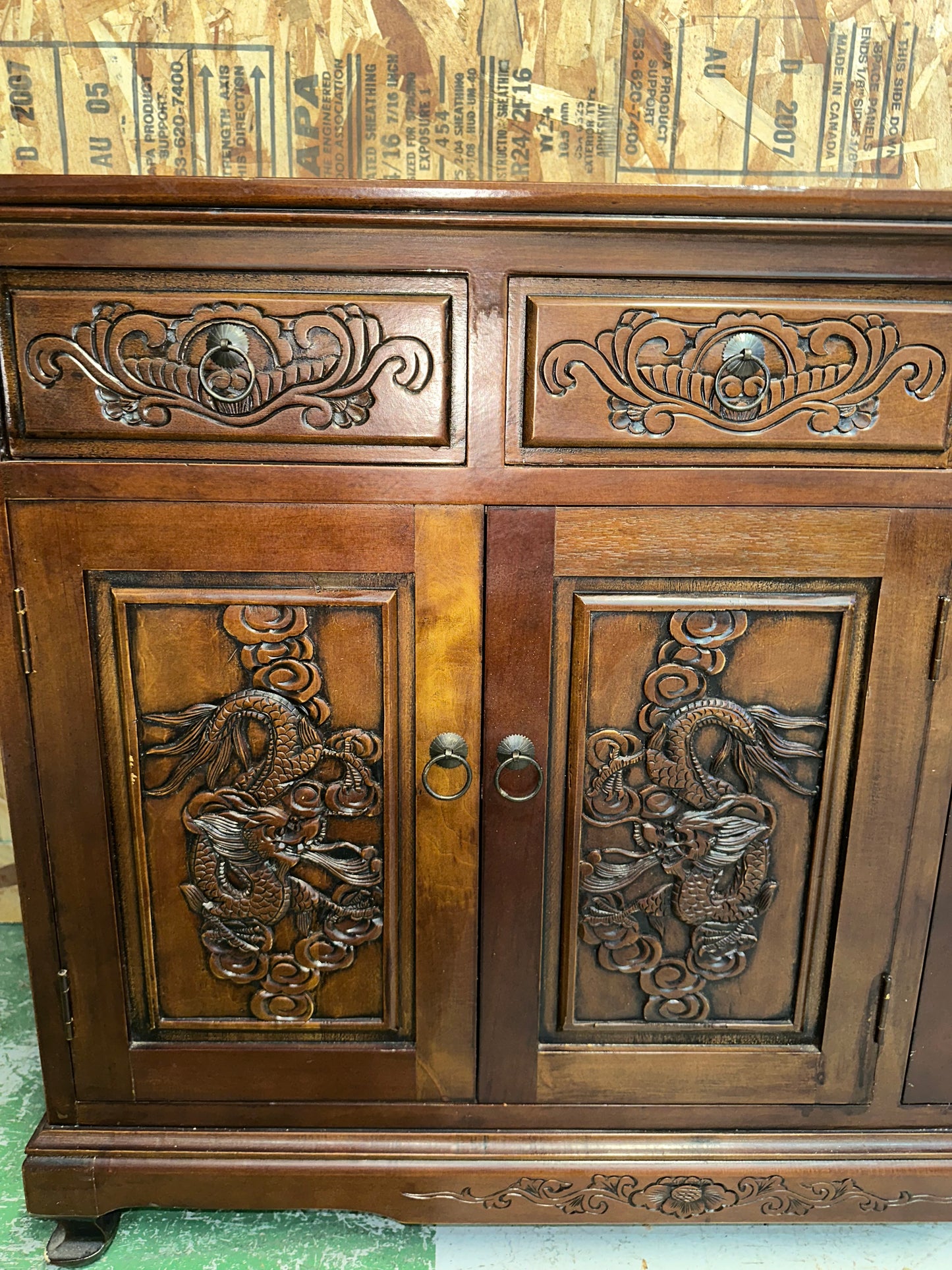 Antique Alter Cabinet/ Buffet With Dragon Accents #0826