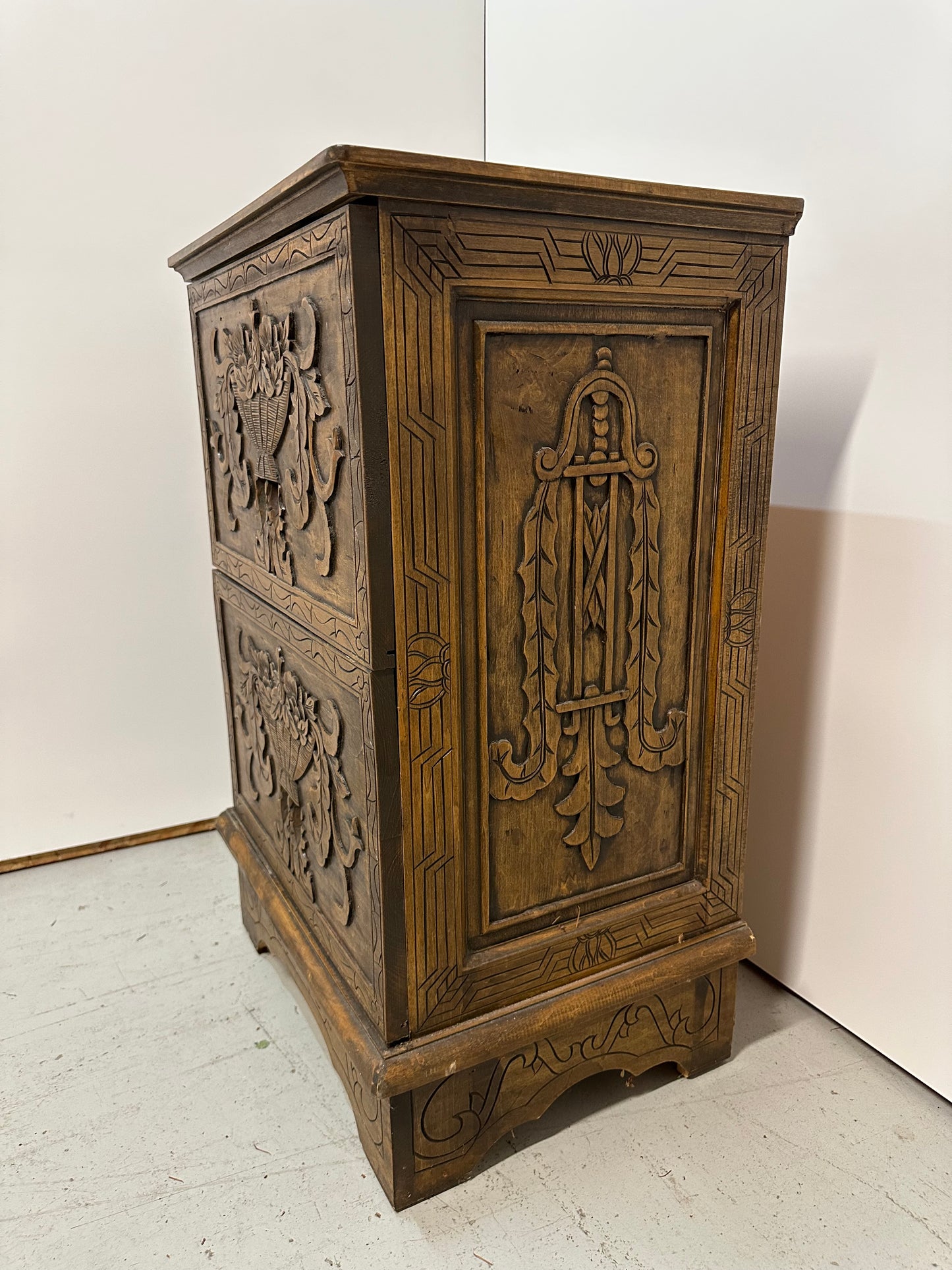 Antique Ornately Carved Filing Cabinet #0815