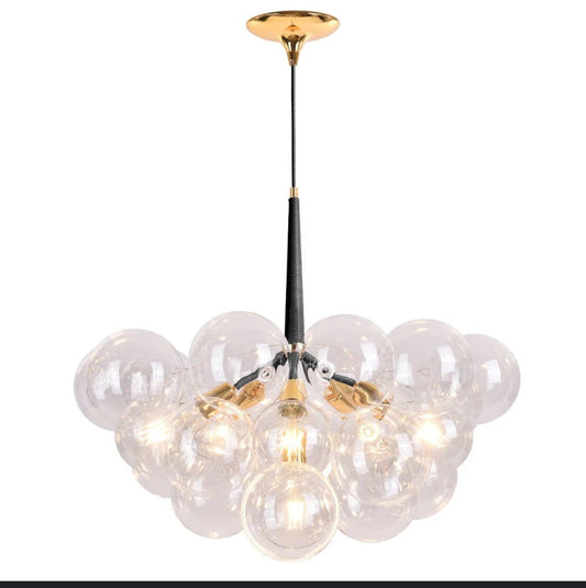 Modern Cluster Bubble Clear Glass Chandelier Gold Mid-Century Dining Room Light Fixture #0576