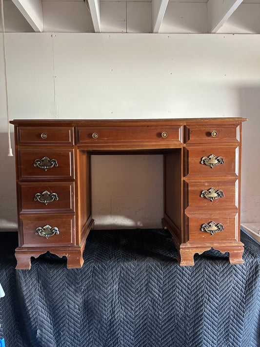 Vintage Kneehole Chippendale Style Writing Desk Dovetail Drawers