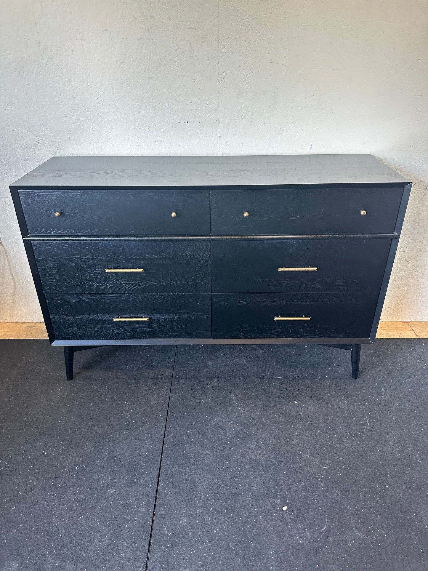 Mid Century Modern Black 6 Drawer Wood Dresser #0696