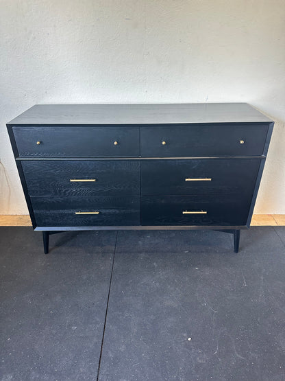 Mid Century Modern Black 6 Drawer Wood Dresser #0696