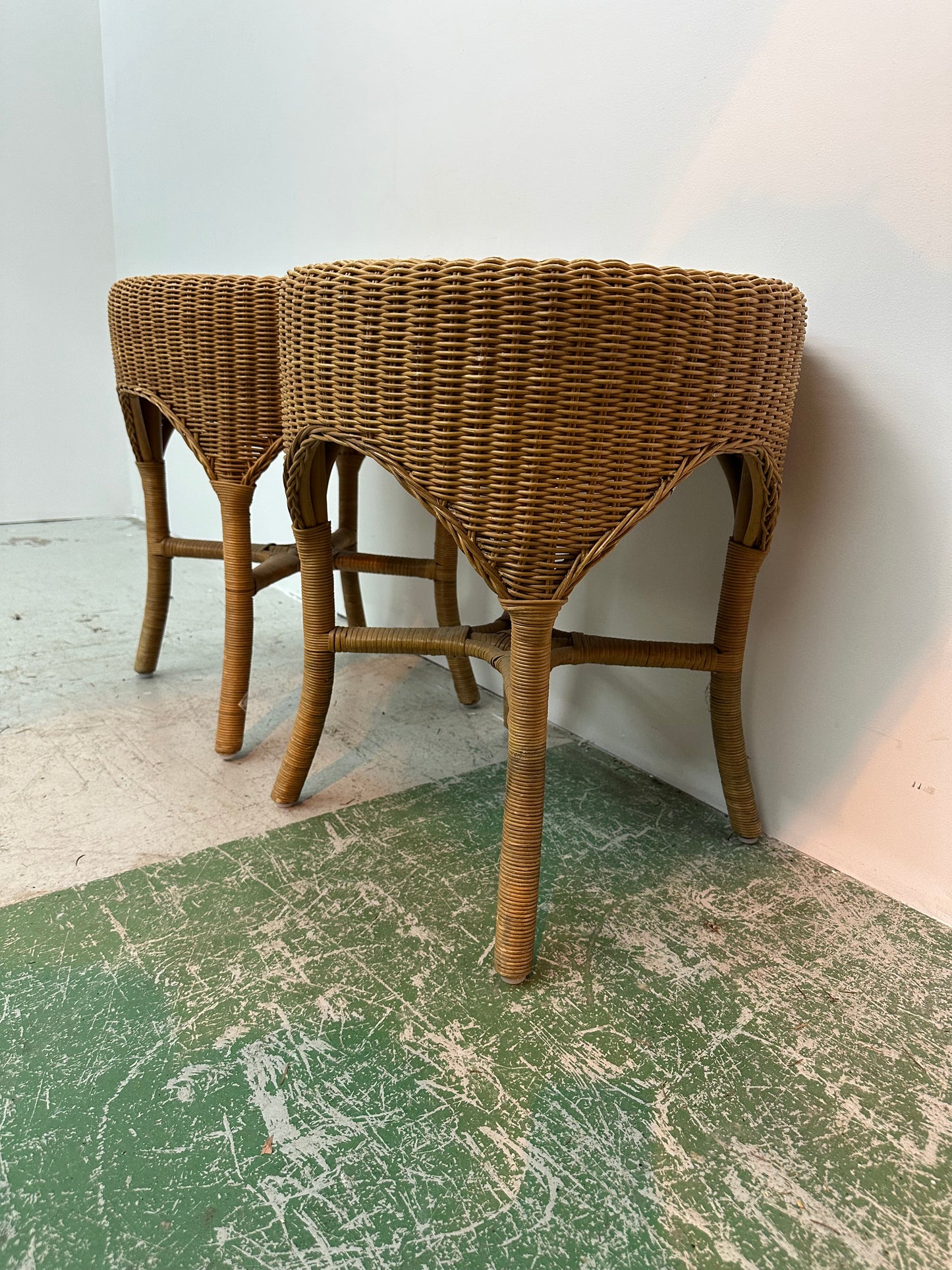 Mid Century Rattan Foot Stool Set #0938