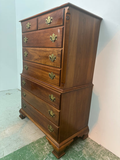 Vintage Statton Solid Cherry Chippendale Style 8 Dovetail Drawer Tall Chest #0947