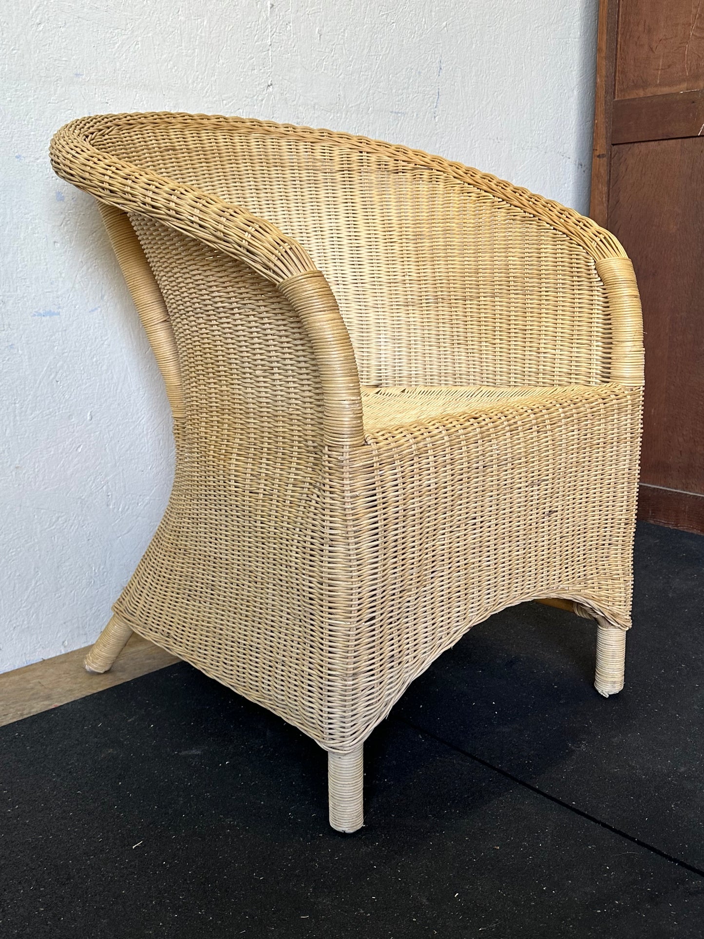 Vintage Woven Wicker Rattan Arm Chair #0375